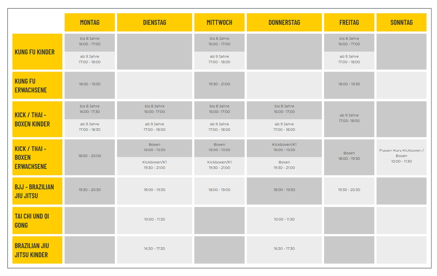 Trainingszeiten  von Bulaimei Verein für Kampfkunst e.V. 